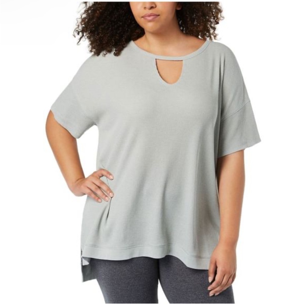 🆕 Calvin Klein Womens Keyhole Asymmetrical-Hem Knit Blouse, Dusty Blue , NWT 3X